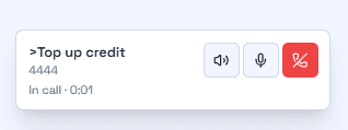 DroidLink in-call floater showing an active call with mute and hang-up controls